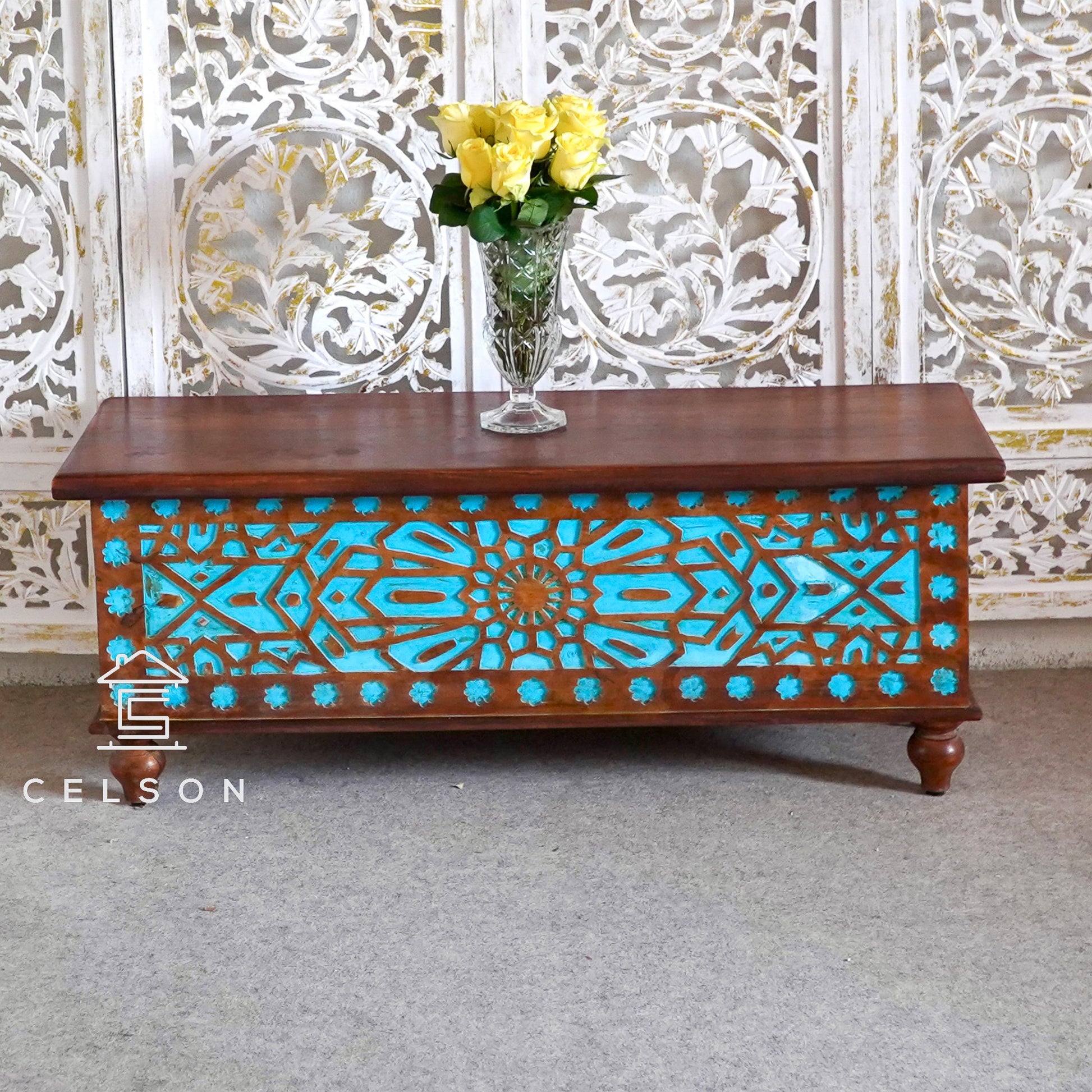 Jack Carved Wooden Storage Trunk