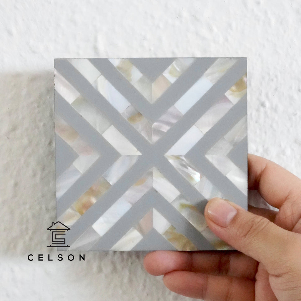 Chevron Pattern Mother of Pearl Inlay Coaster