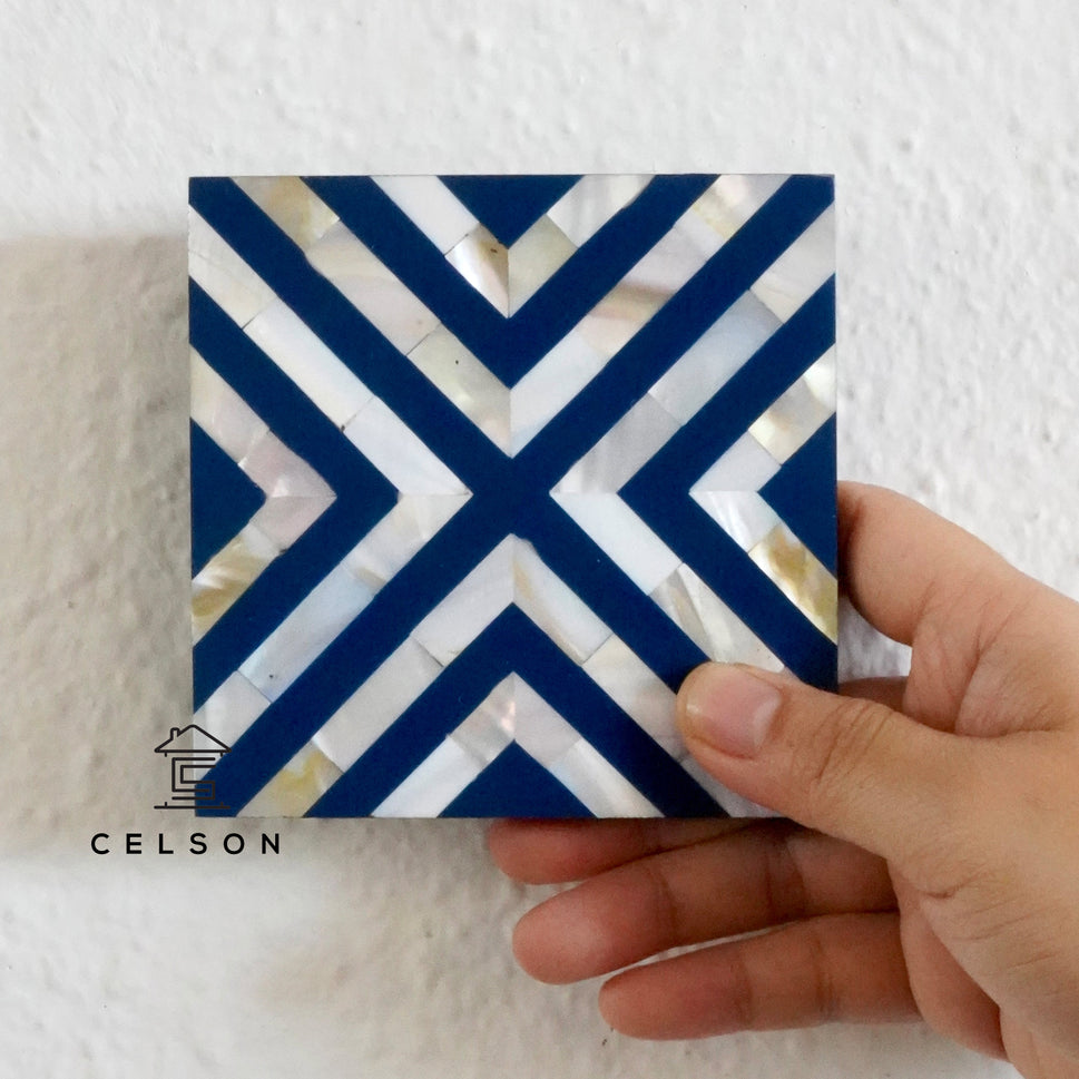 Chevron Pattern Mother of Pearl Inlay Coaster