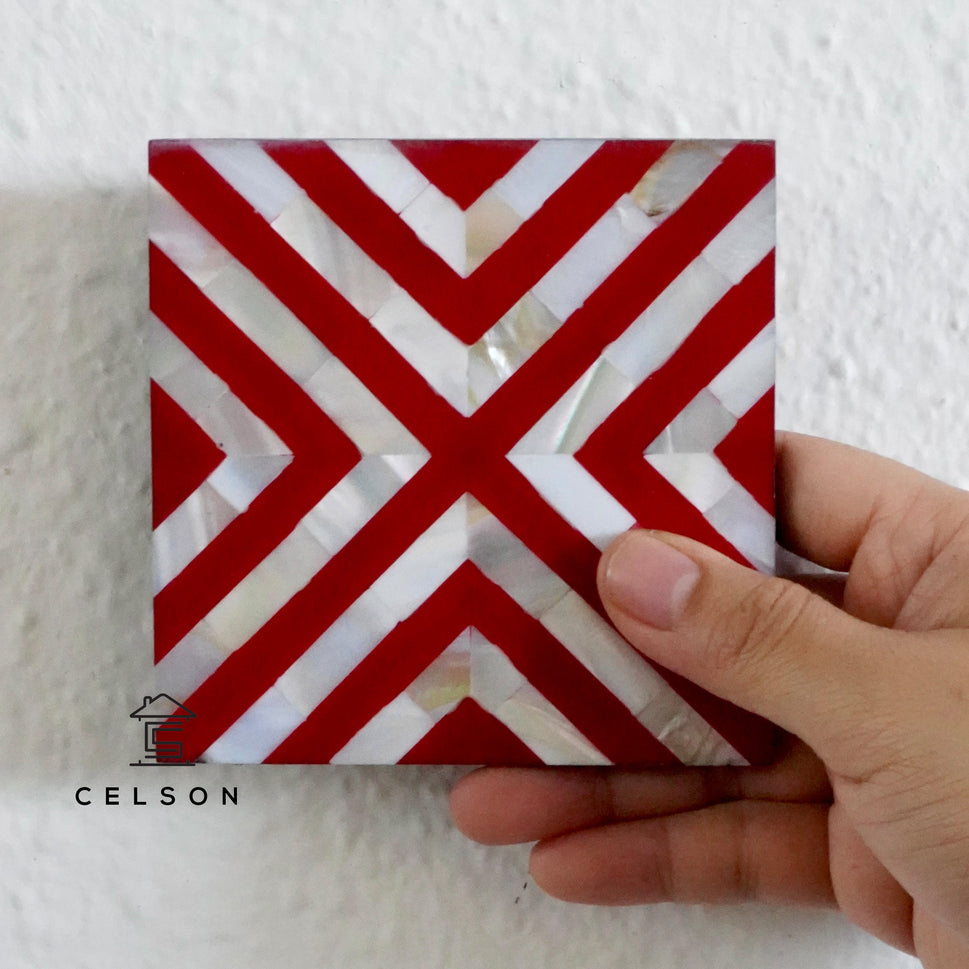 Chevron Pattern Mother of Pearl Inlay Coaster