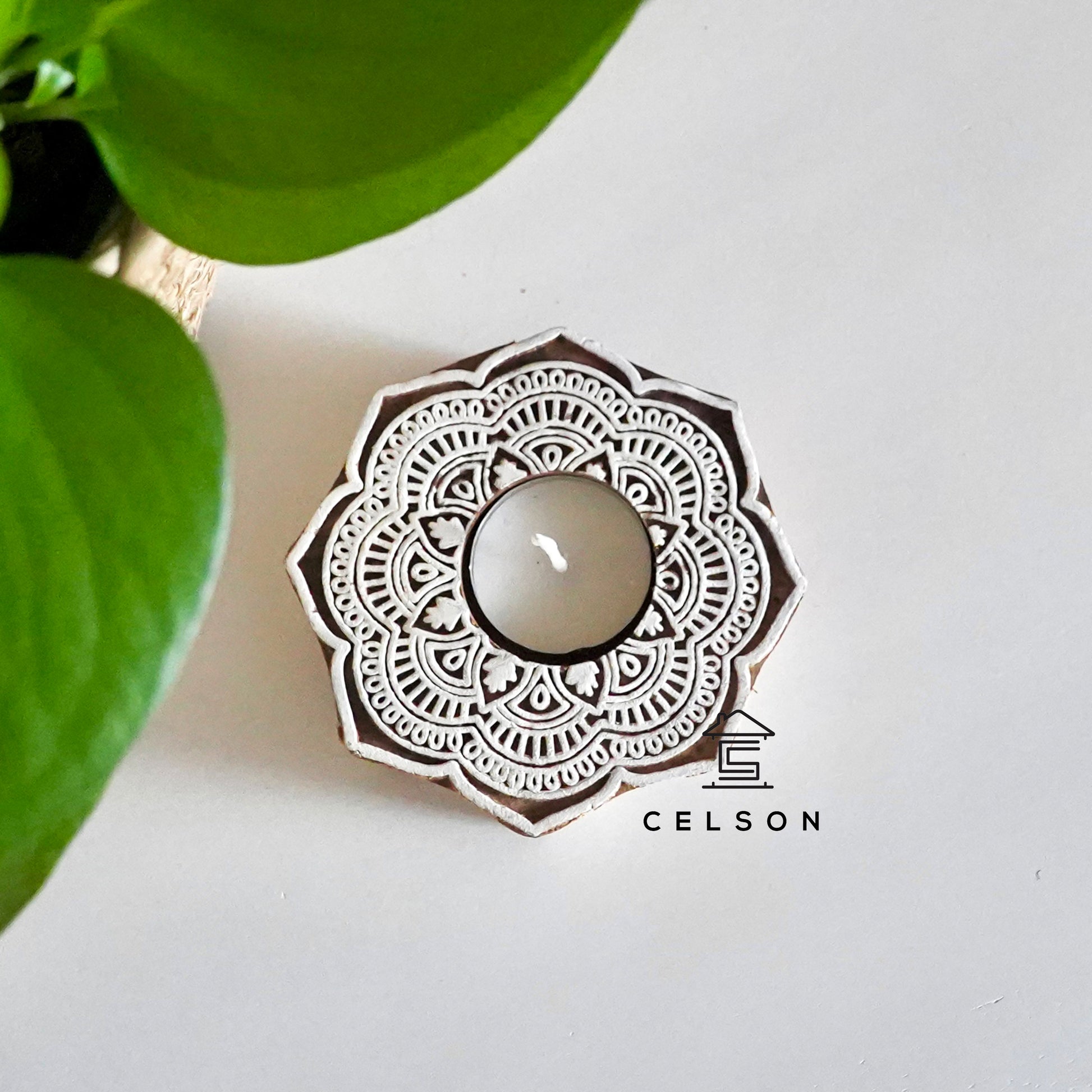 Elorra Hand Carved Wooden T Light Holder