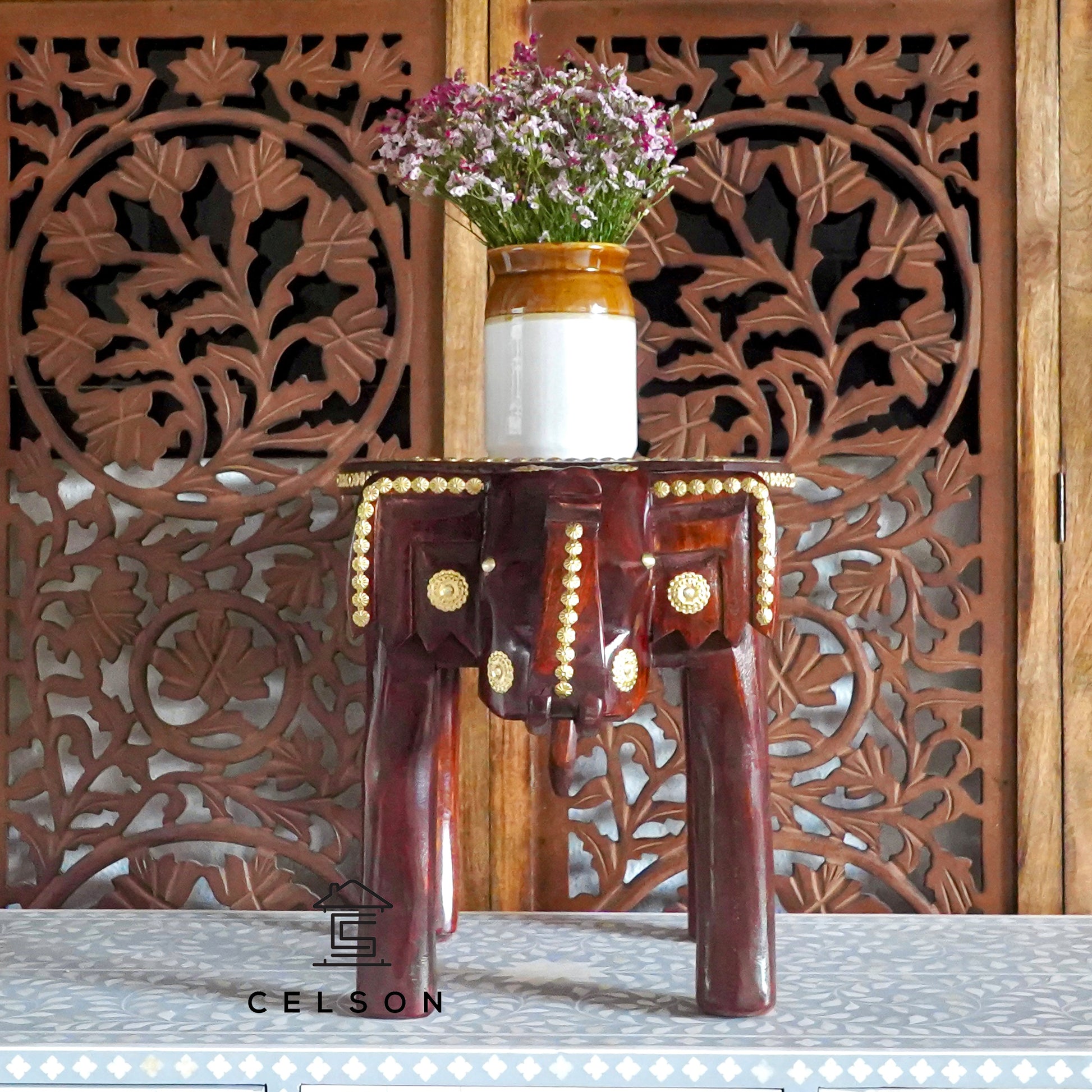 Ella Wooden Hand Carved Stool