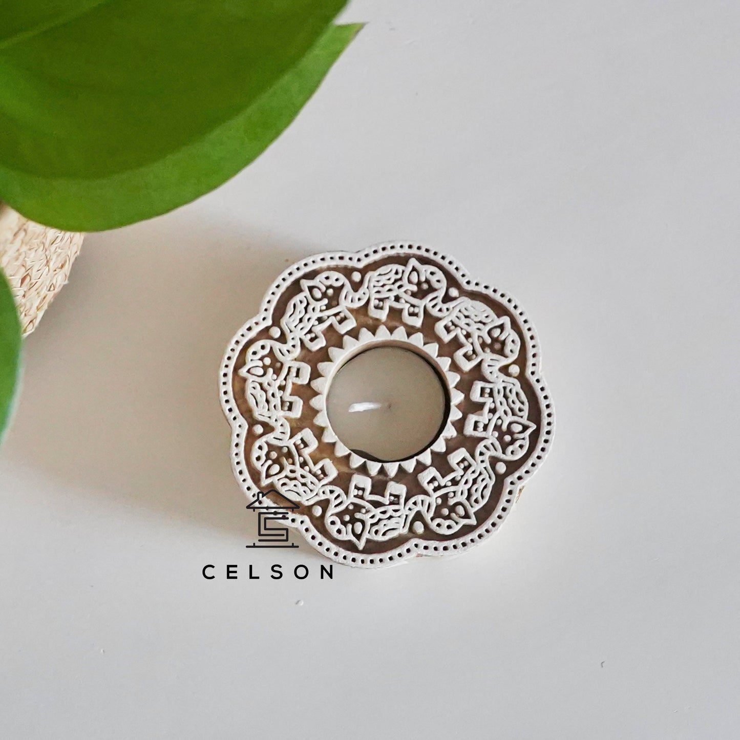Elorra Hand Carved Wooden T Light Holder