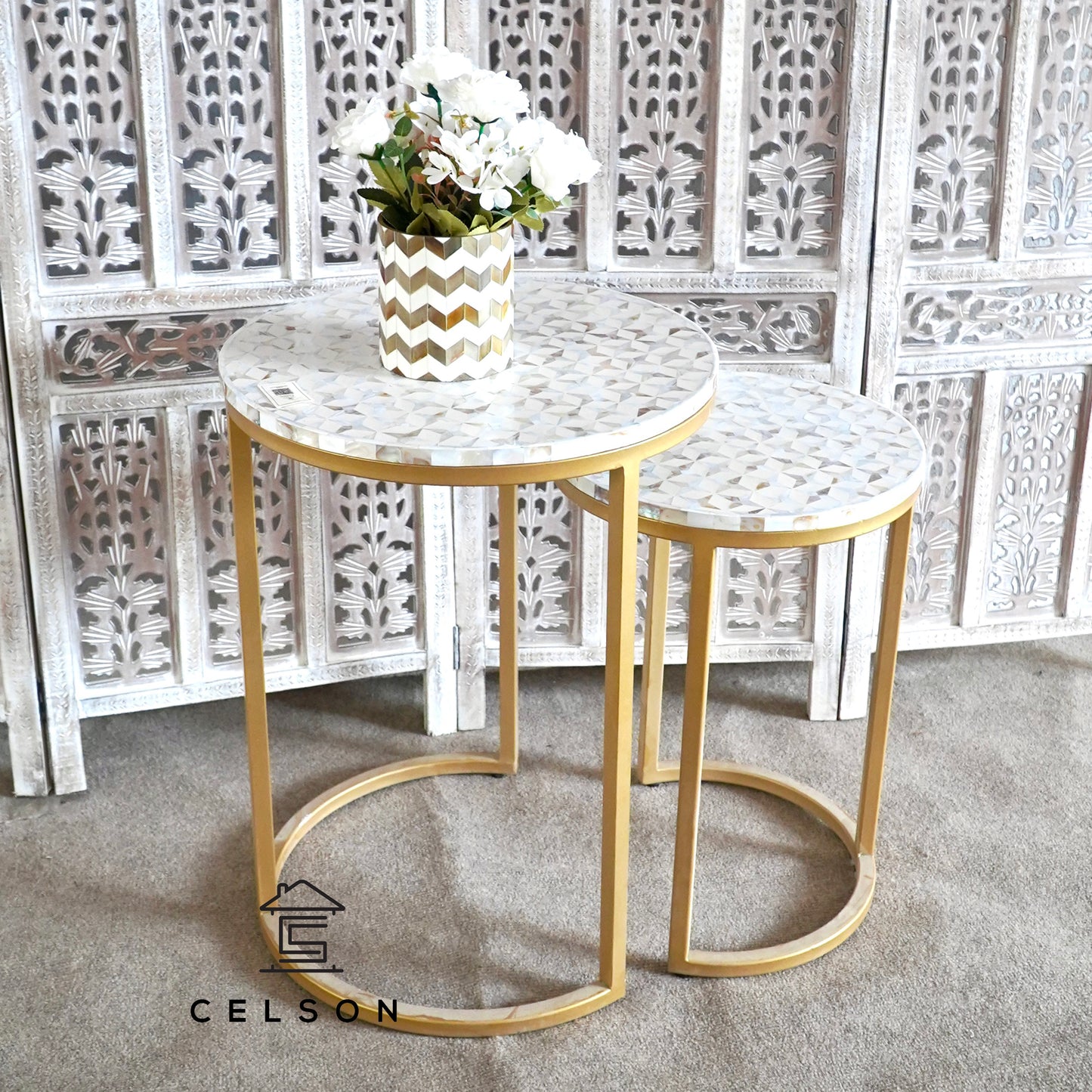 Farah Mother of Pearl Inlay Nesting Table Set