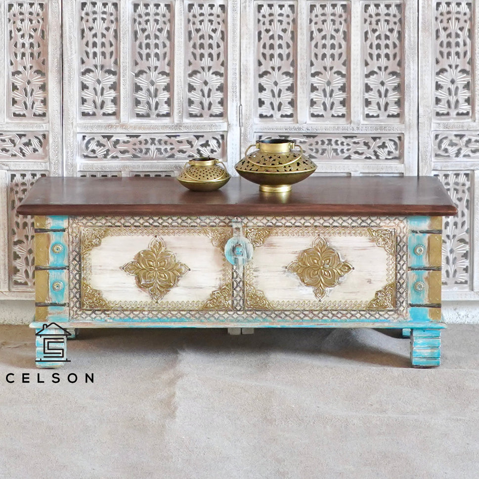 Evan  Vintage Style Brass Fitted Wooden Trunk