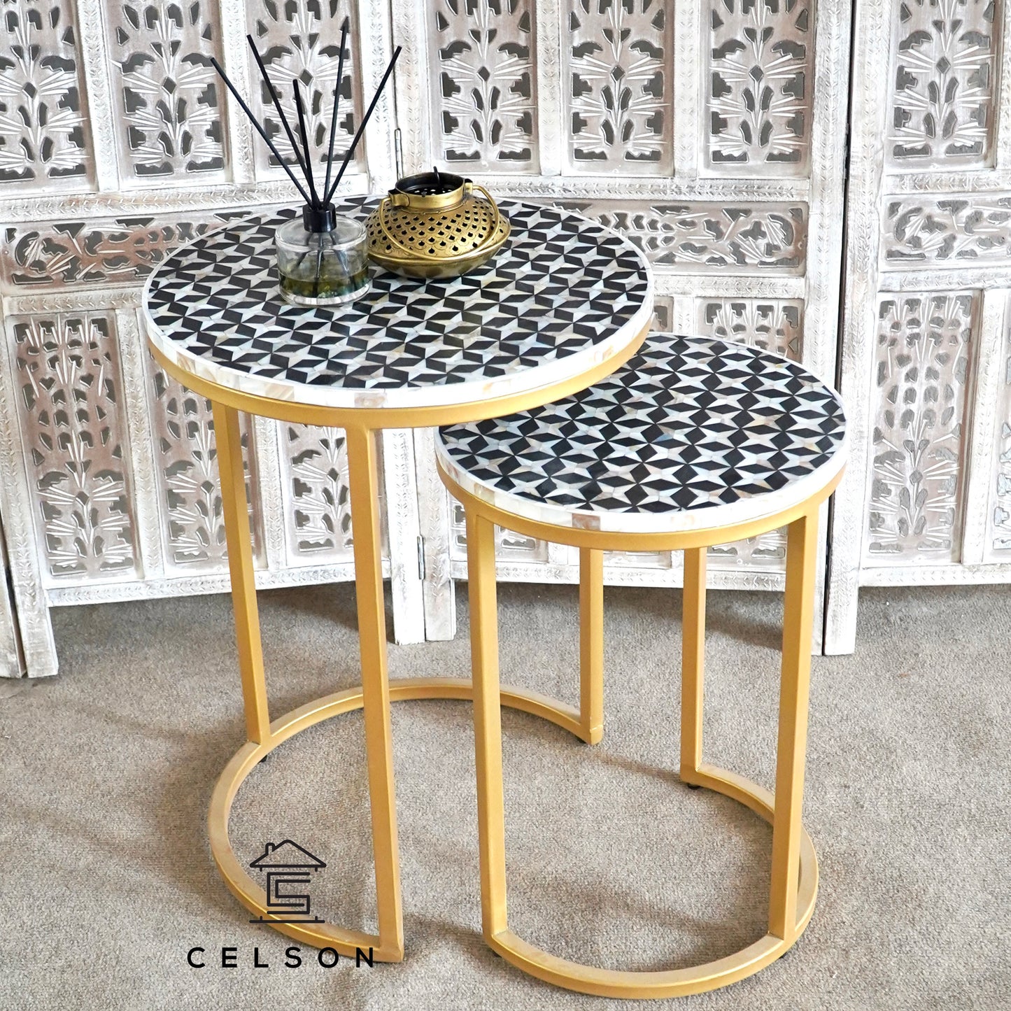 Farah Mother of Pearl Inlay Nesting Table Set