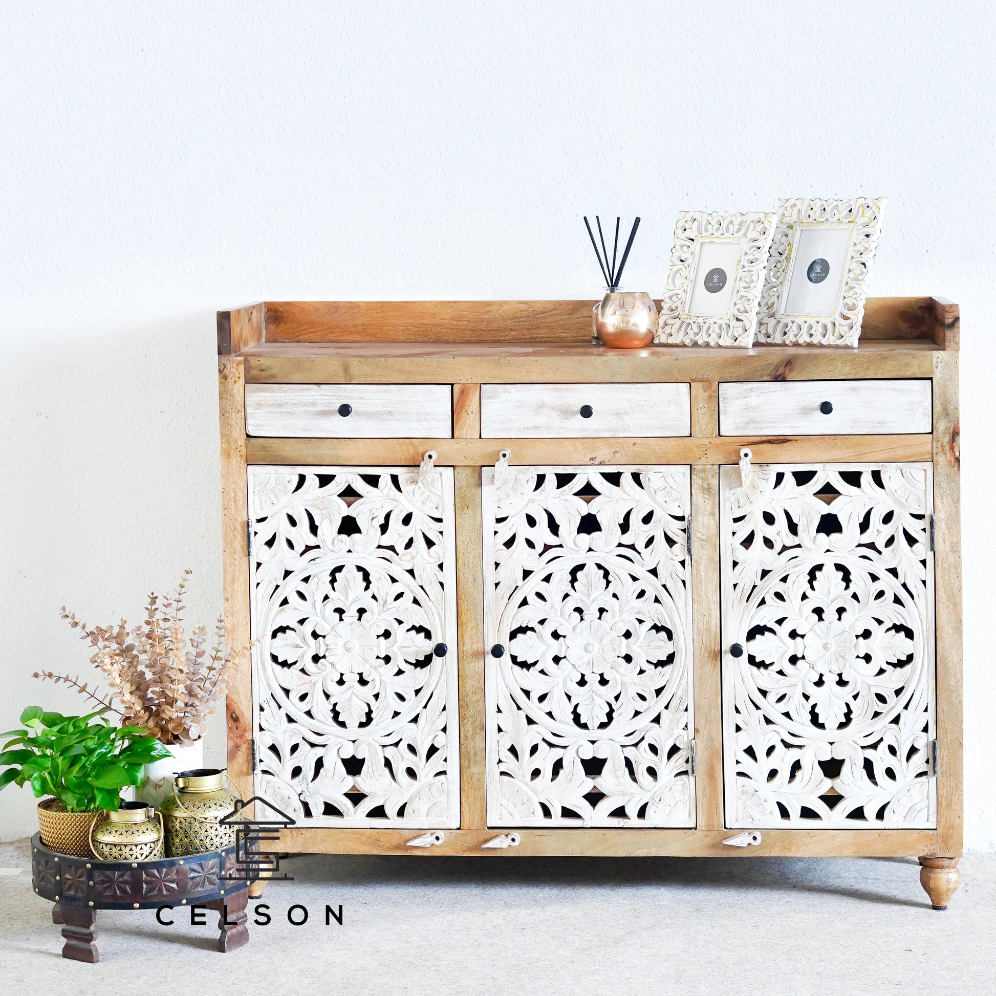 Lucia Carved Wooden Shoe Cabinet