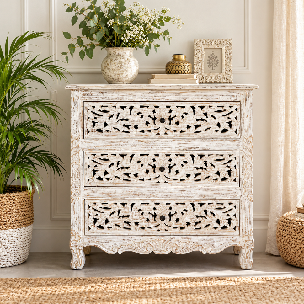 Farrell Carved Wooden Chest of Drawer