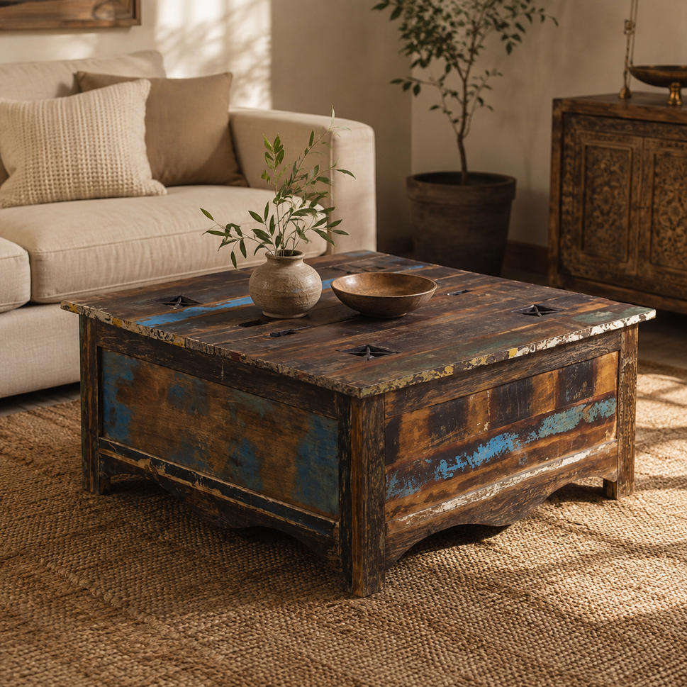Matt Carved Wooden Coffee Table