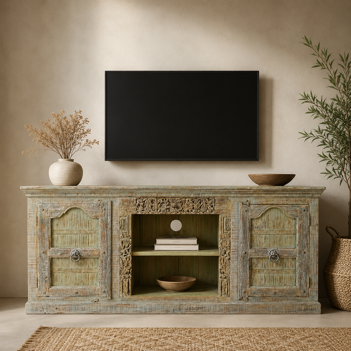 Erik Hand Carved Wooden TV Cabinet