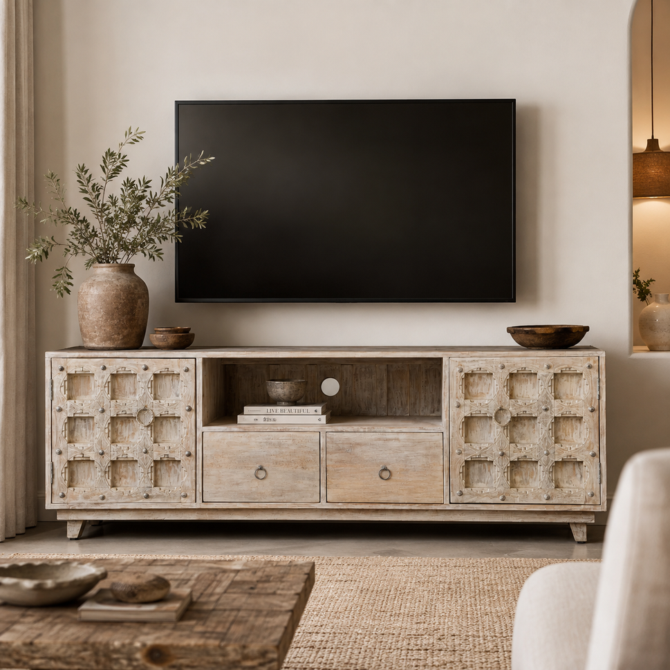 Godwin Hand Carved Wooden TV Console