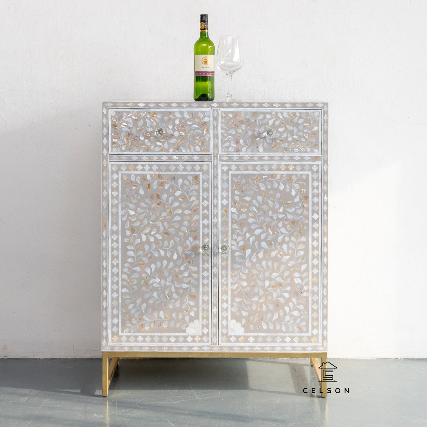 Paula Mother of Pearl Inlay Bar Cabinet