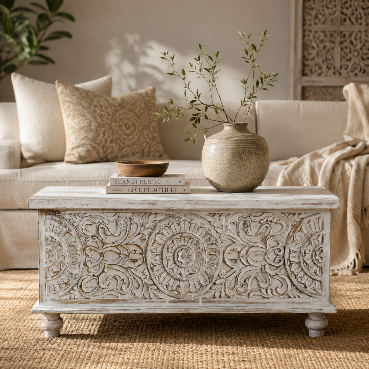 Pike Carved Wooden Storage Trunk