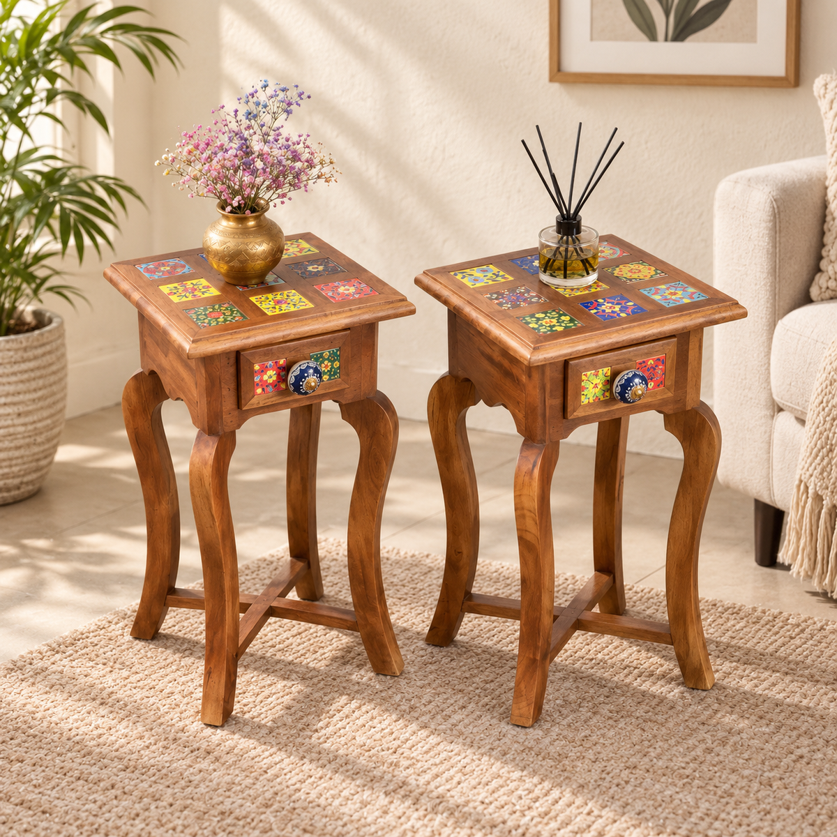 Shivi Multi Color Tile Side Tables