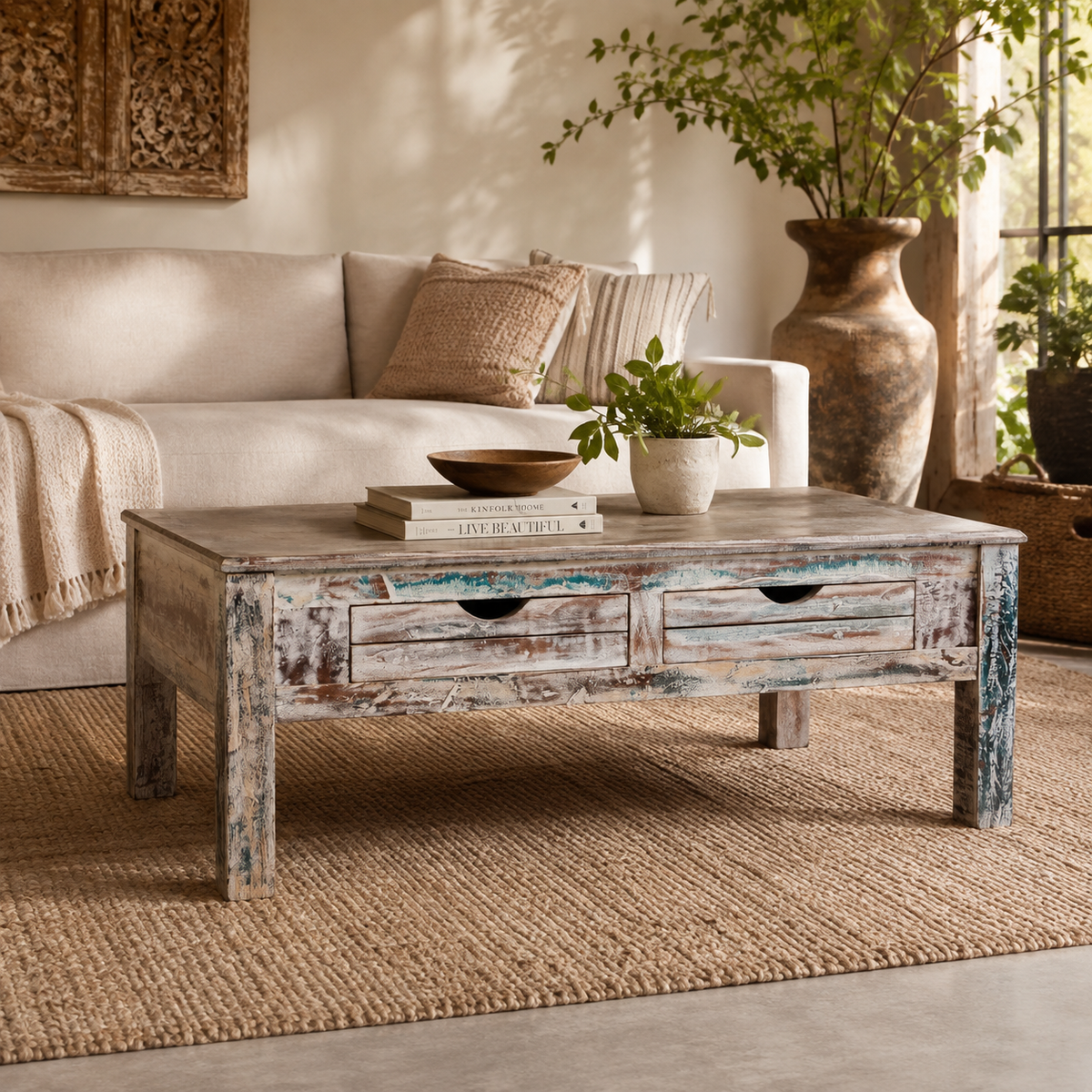 Lynskey Carved Wooden Coffee Table