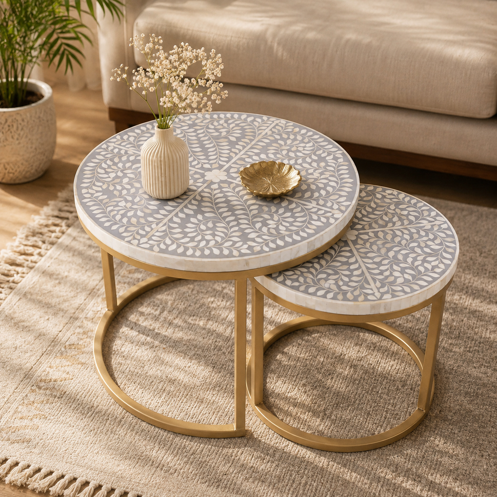 Michelle Nesting Bone Inlay Coffee Table