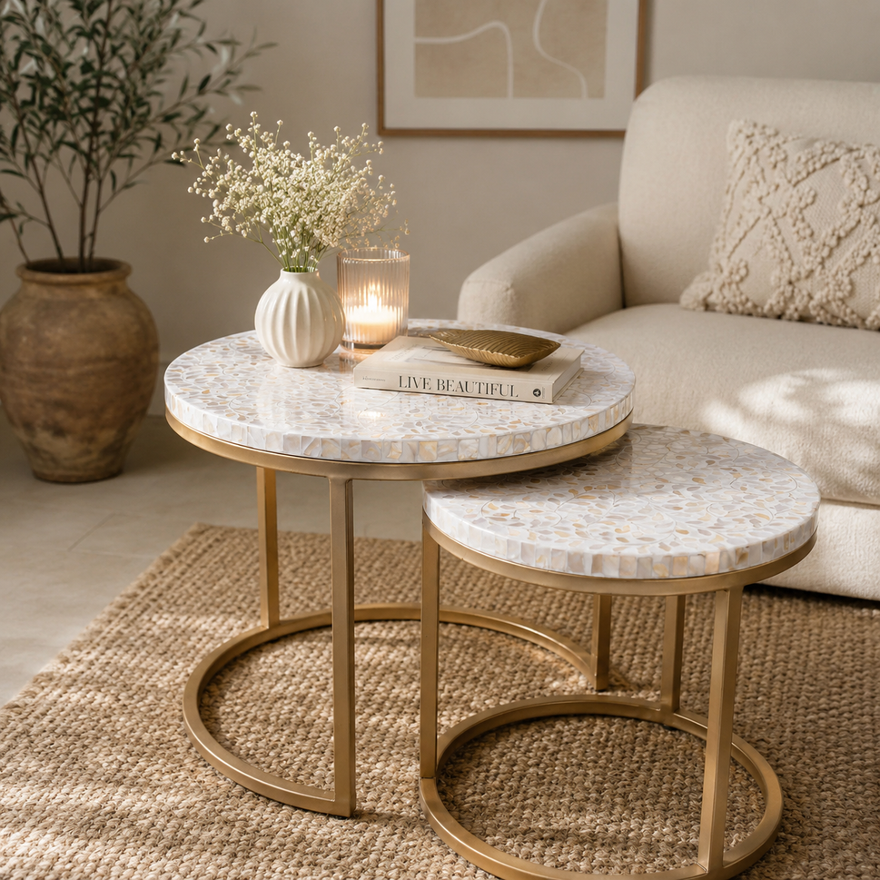 Tia Mother Of Pearl Inlay Nesting Coffee Table