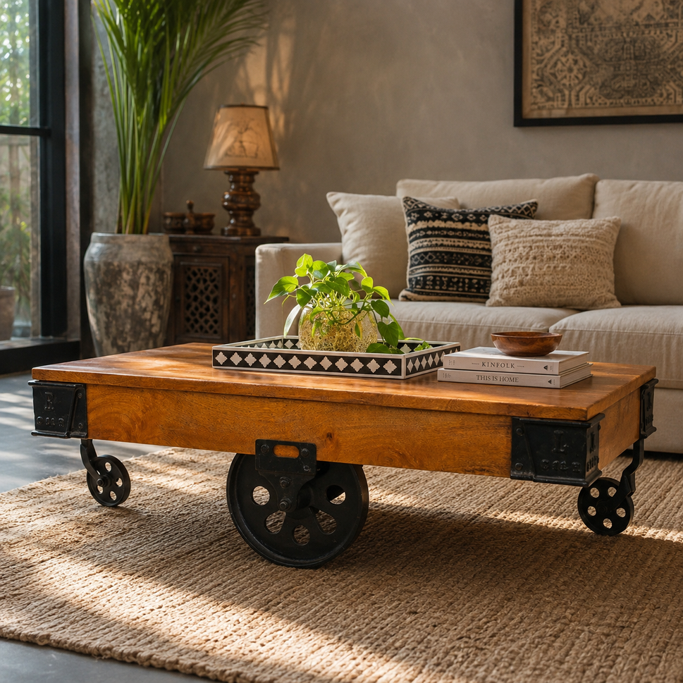Silas Carved Wooden Coffee Table