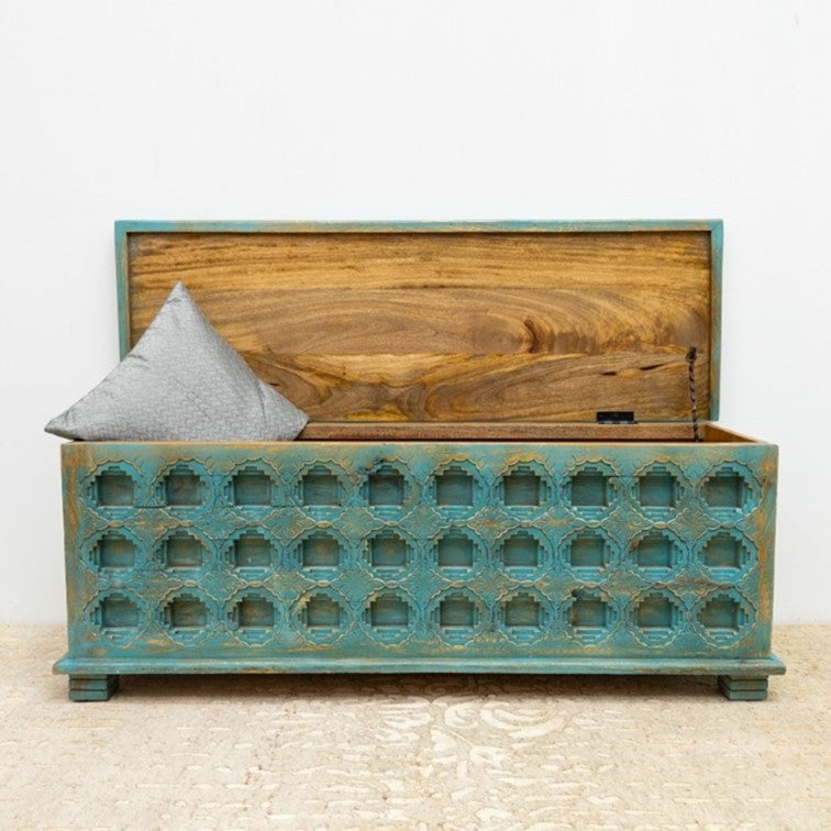 Hannah Carved Wooden Coffee Storage Trunk