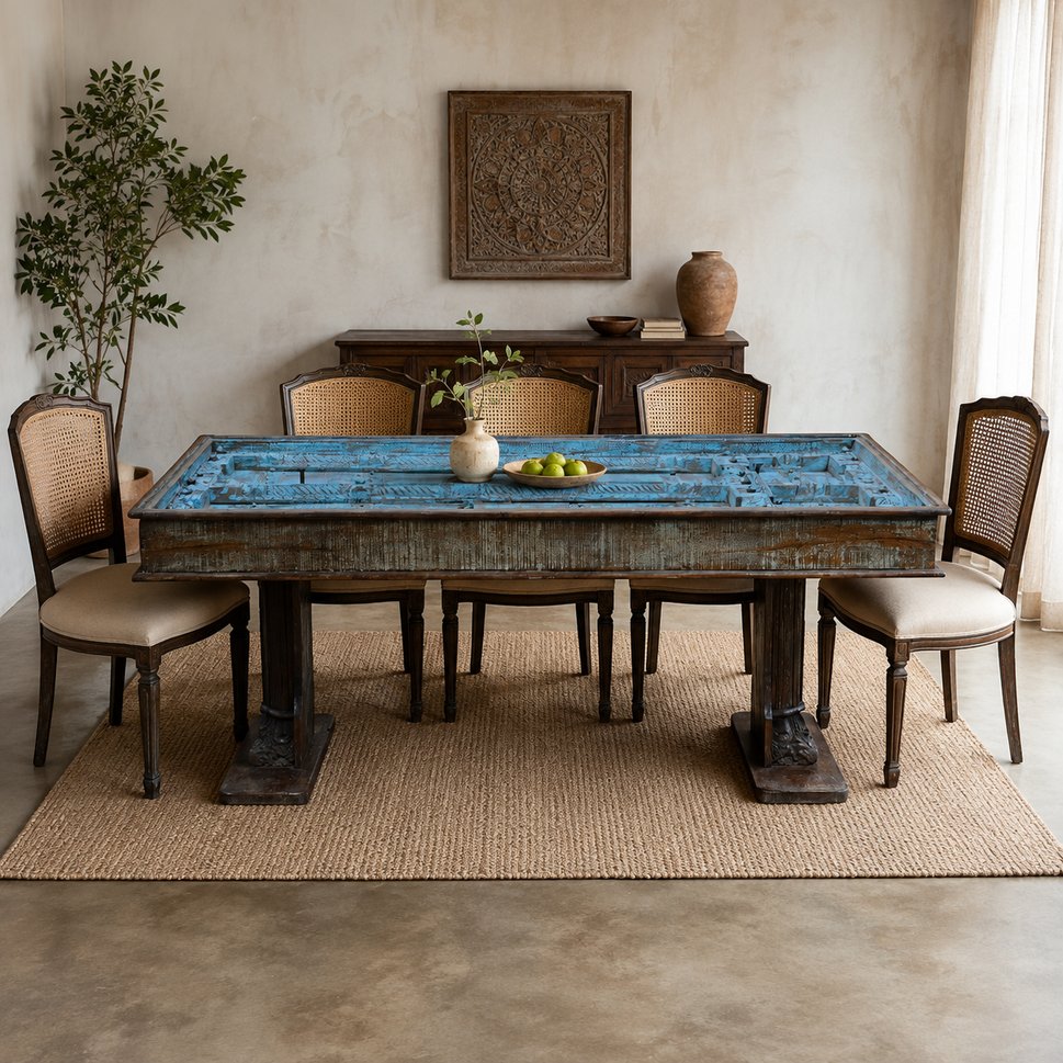 Travis Hand Carved Wooden Dining Table