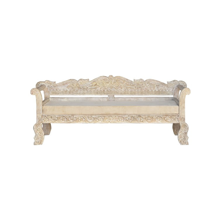 Mia Wooden Hand Carved 3 Seater Sofa with Cushion