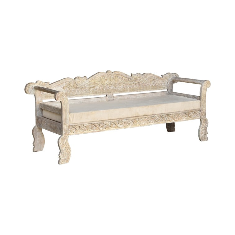 Mia Wooden Hand Carved 3 Seater Sofa with Cushion