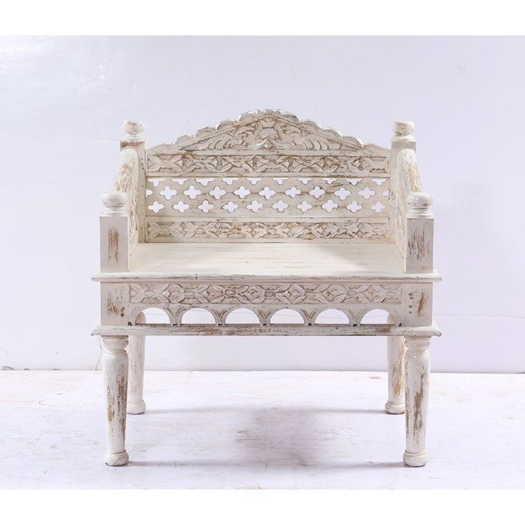 Terisa Indian Wooden Hand Carved Arm Chair with Cushion Seat