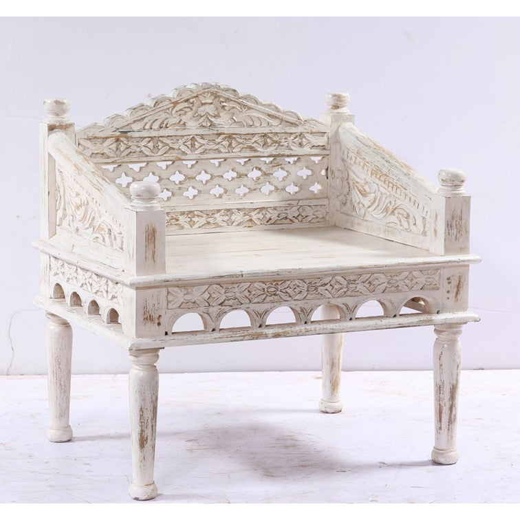 Terisa Indian Wooden Hand Carved Arm Chair with Cushion Seat