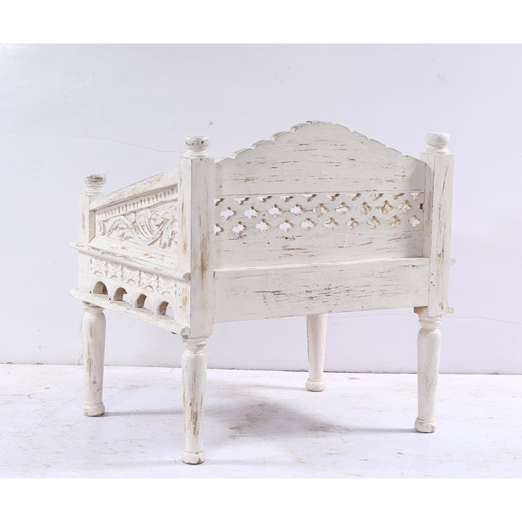 Terisa Indian Wooden Hand Carved Arm Chair with Cushion Seat