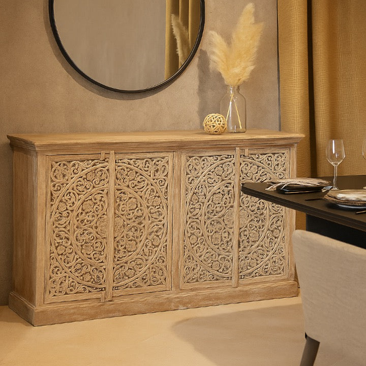 June Hand Carved Wooden Side Board