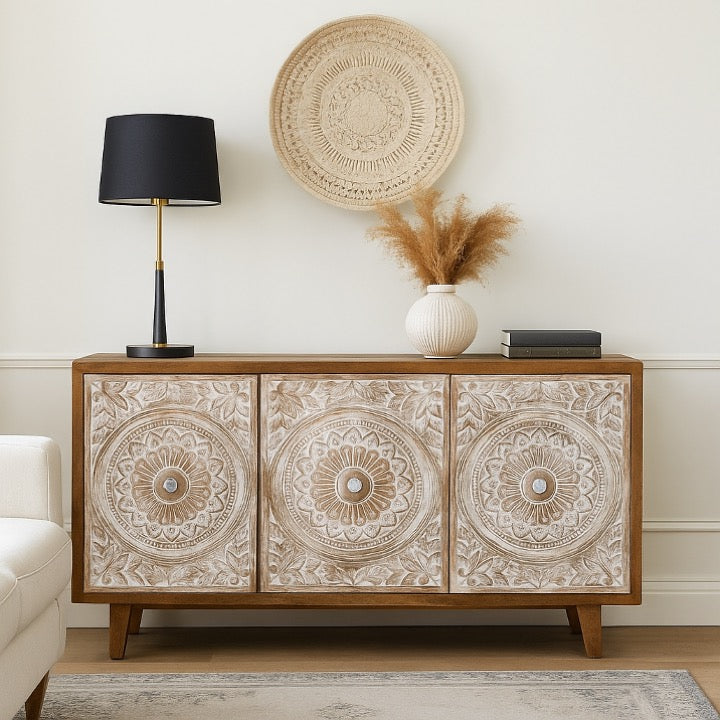 Heidi Hand Carved Wooden Sideboard