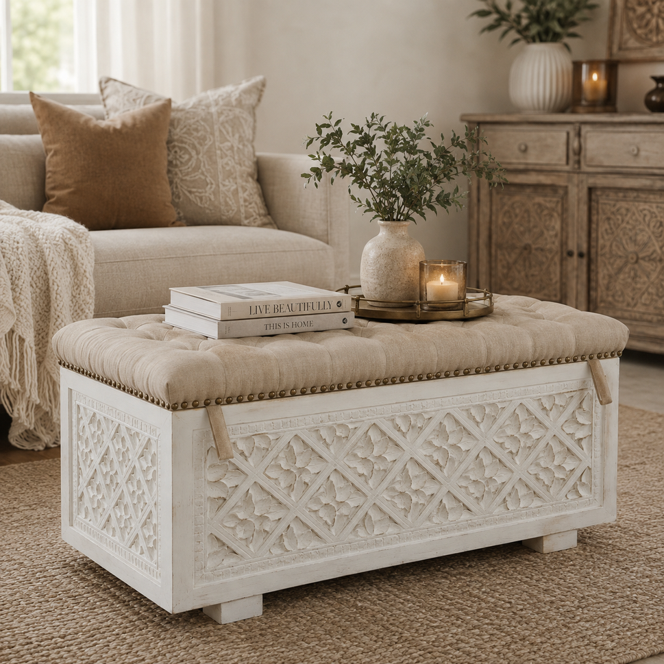 Rio Wooded Carved Storage Trunk