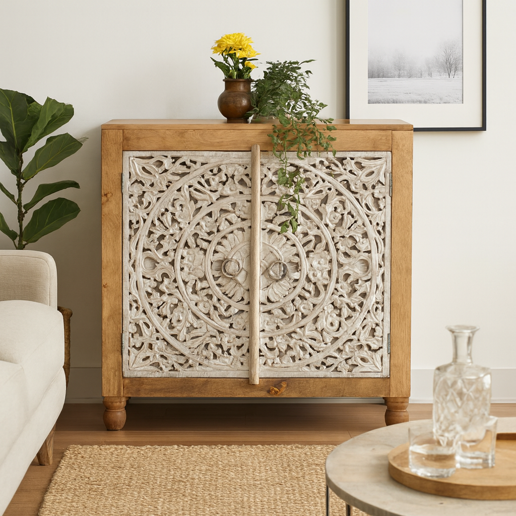 Rylan Hand Carved Wooden Cabinet