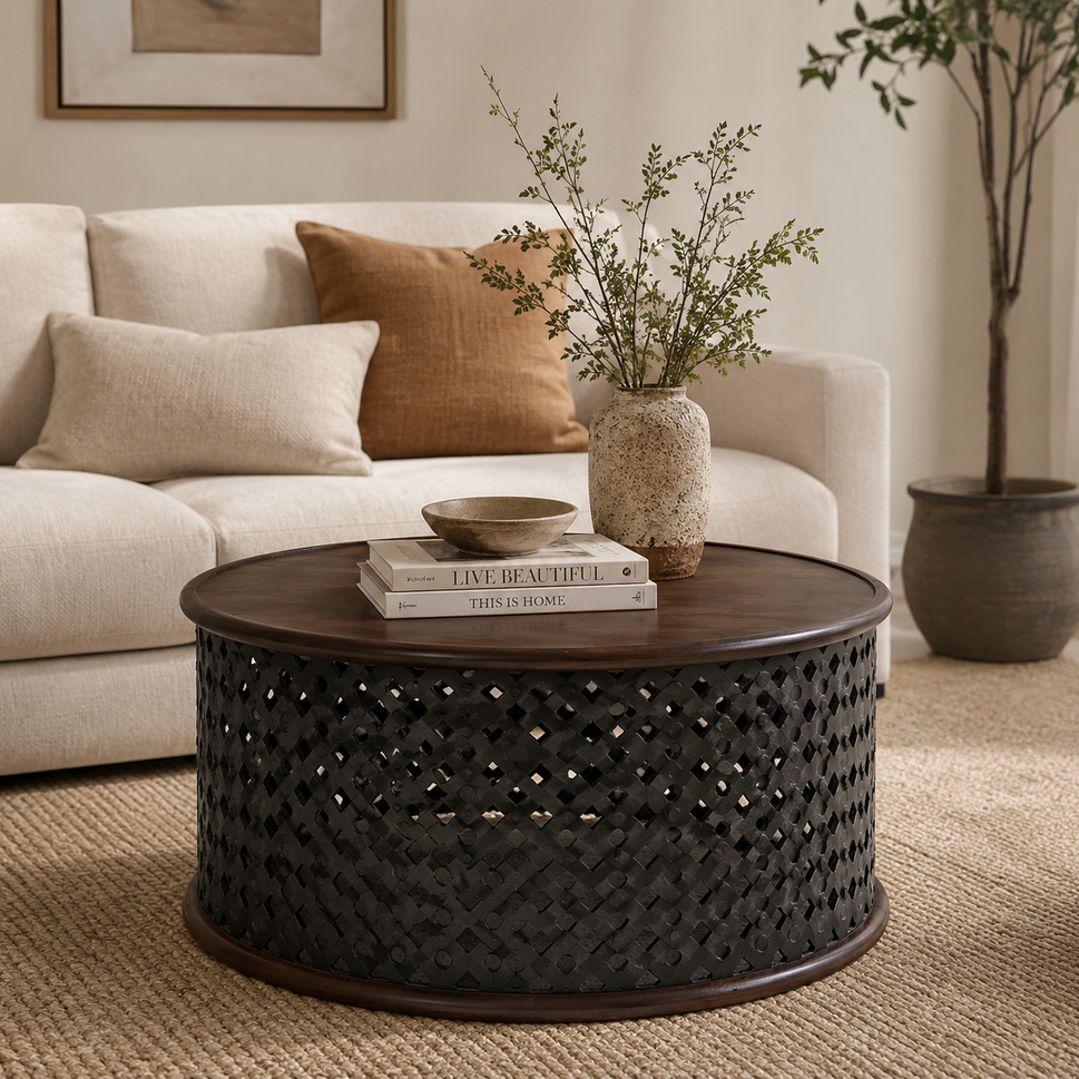Rinnie Carved Wooden Coffee Table