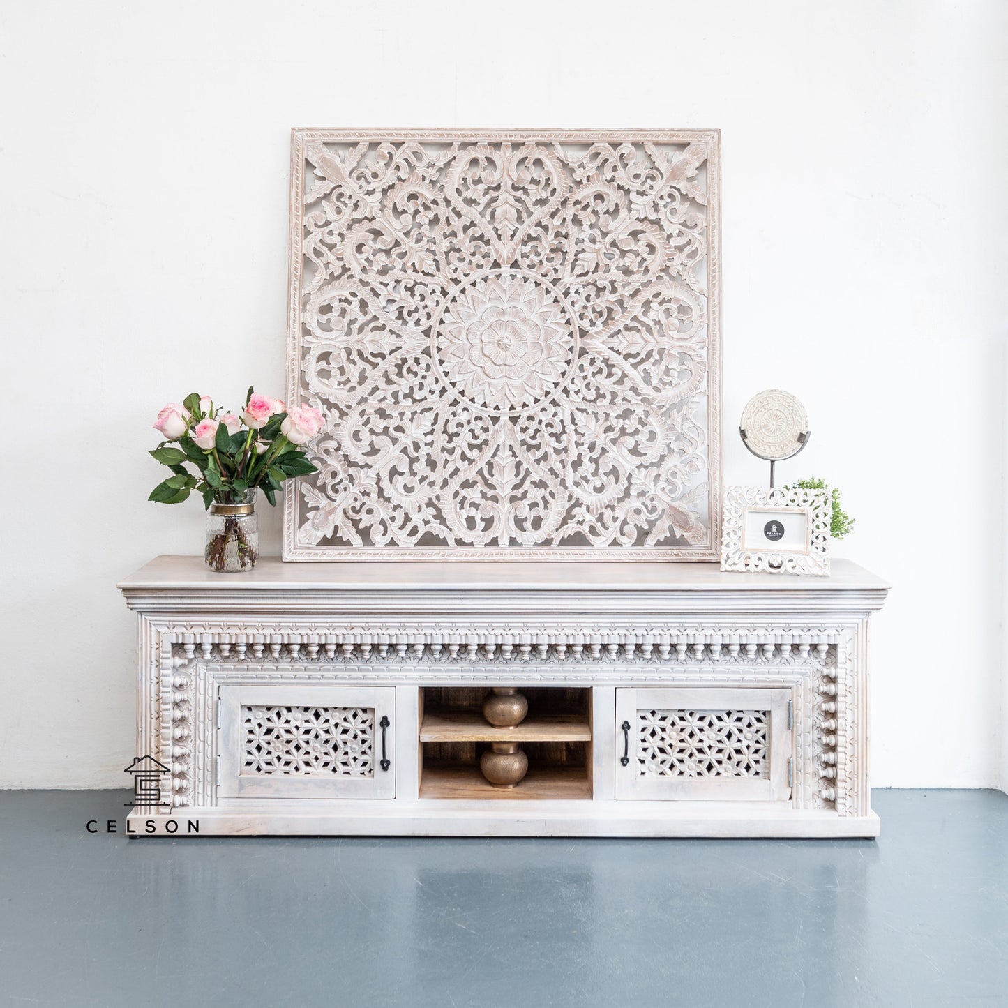 Levine Hand Carved Wooden TV Cabinet