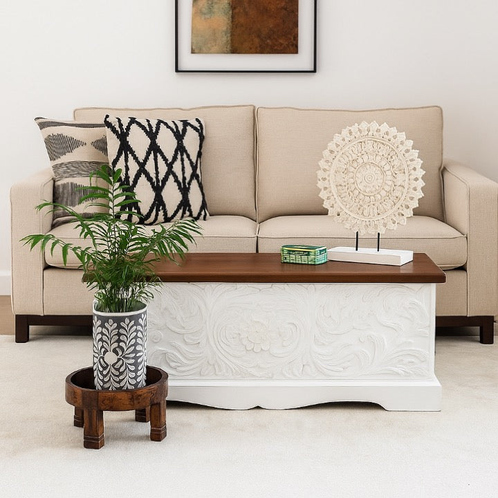 Tasia Carved Wooden Storage Trunk