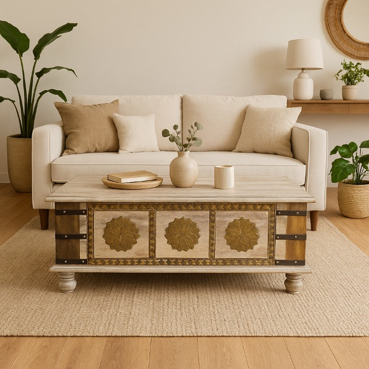 Kemi Carved Wooden Storage Trunk