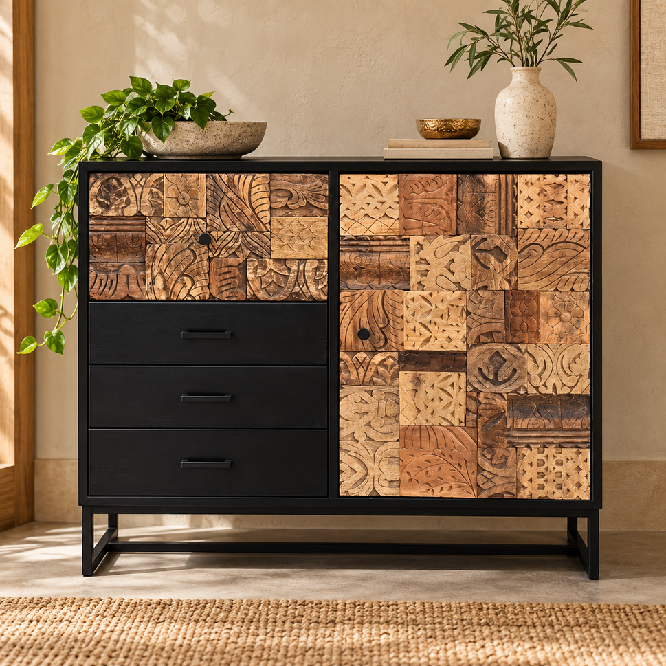 Sammy Carved Wooden Chest of Drawer