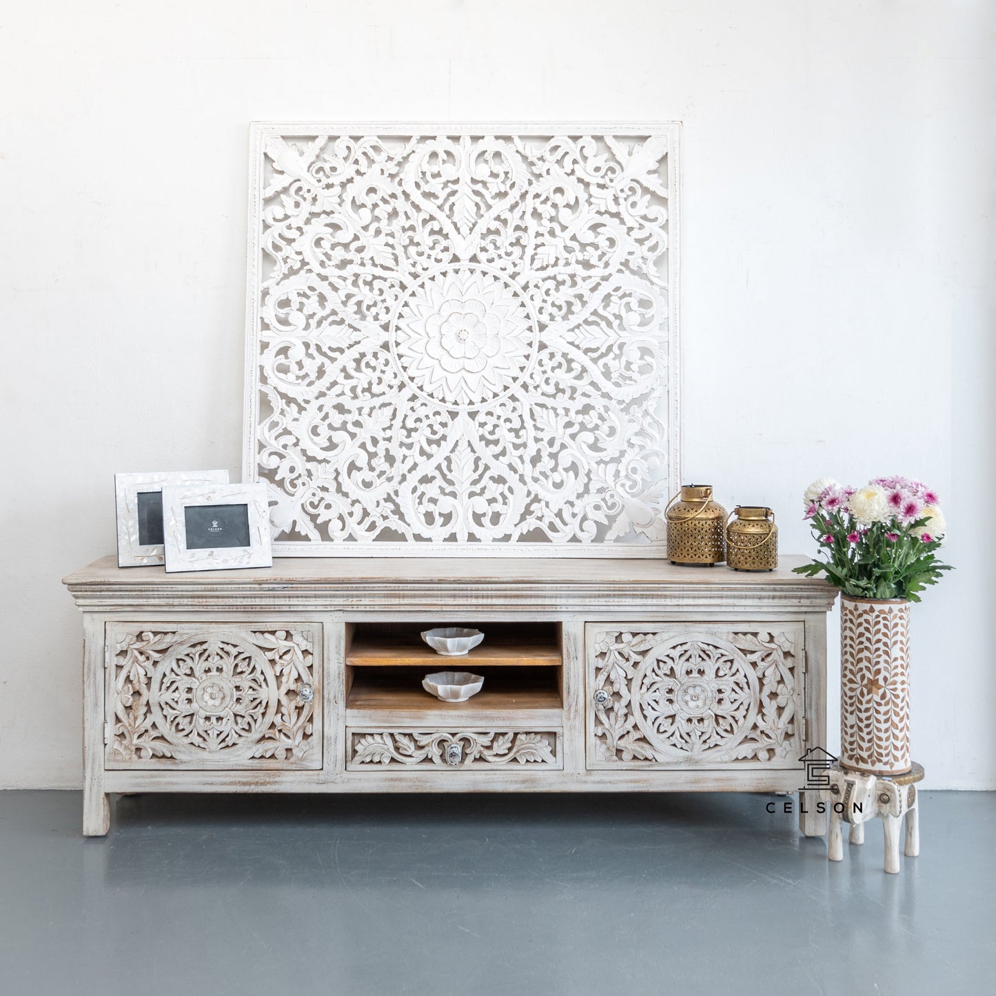 Megan Hand Carved Wooden TV Cabinet