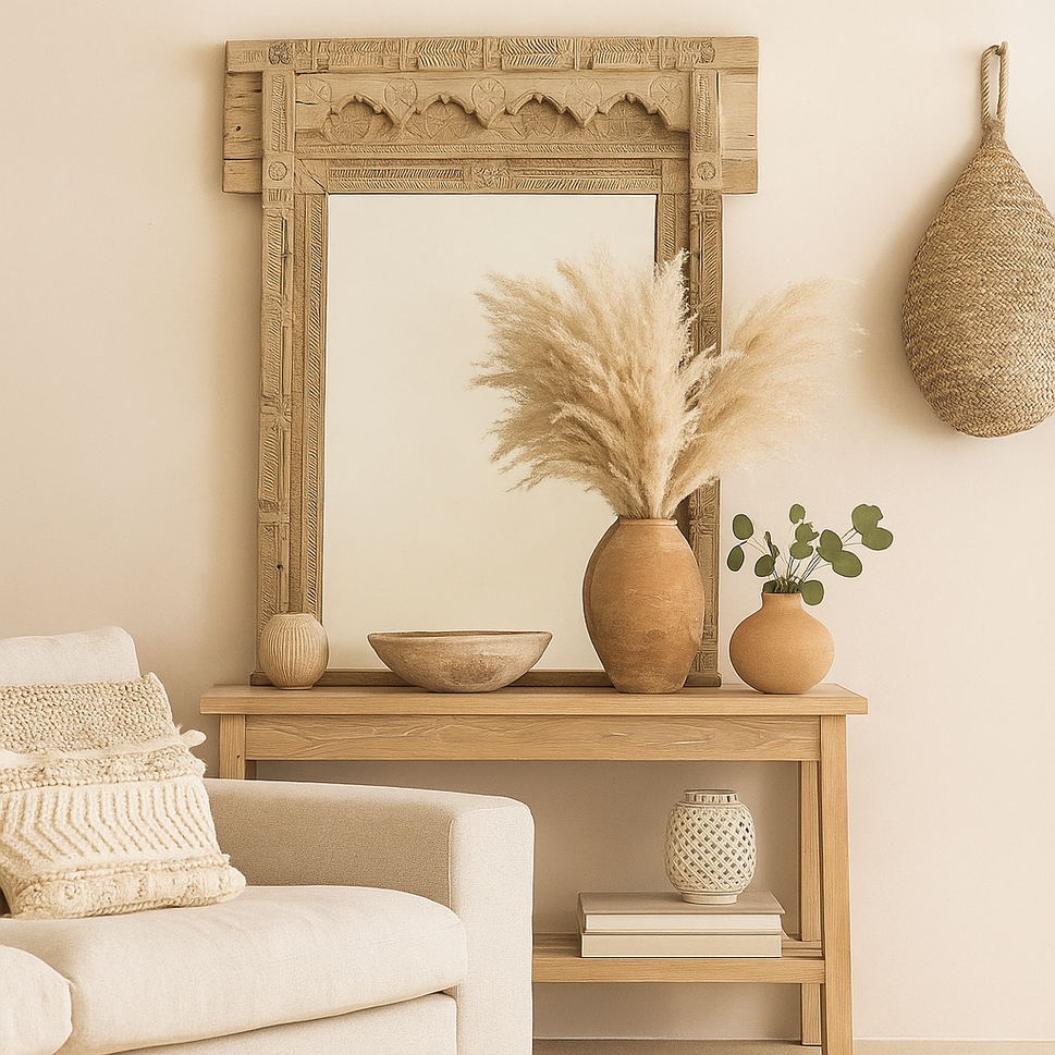 Navkaar Hand Carved Window Mirror Frame