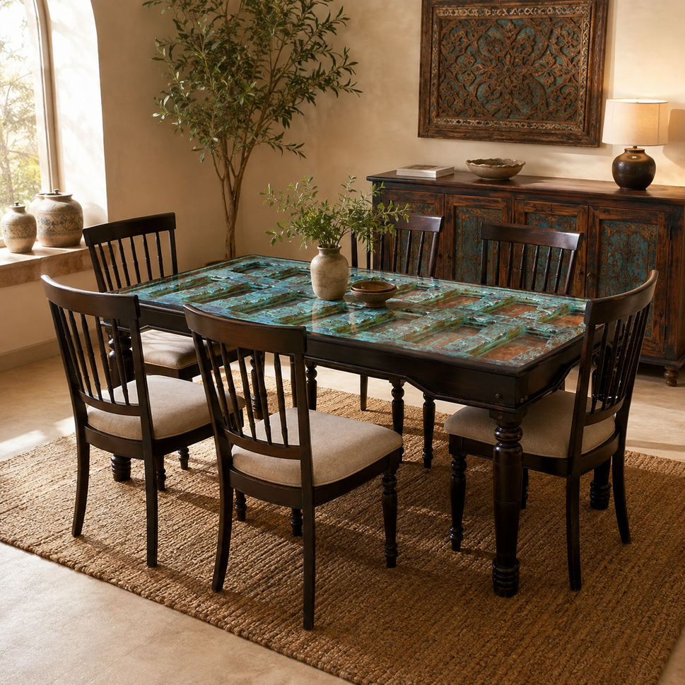 Jessy Hand Carved Wooden Dining Table
