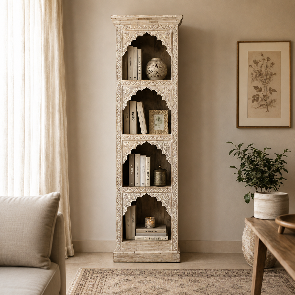 Xavier Carved Solid Bookshelf