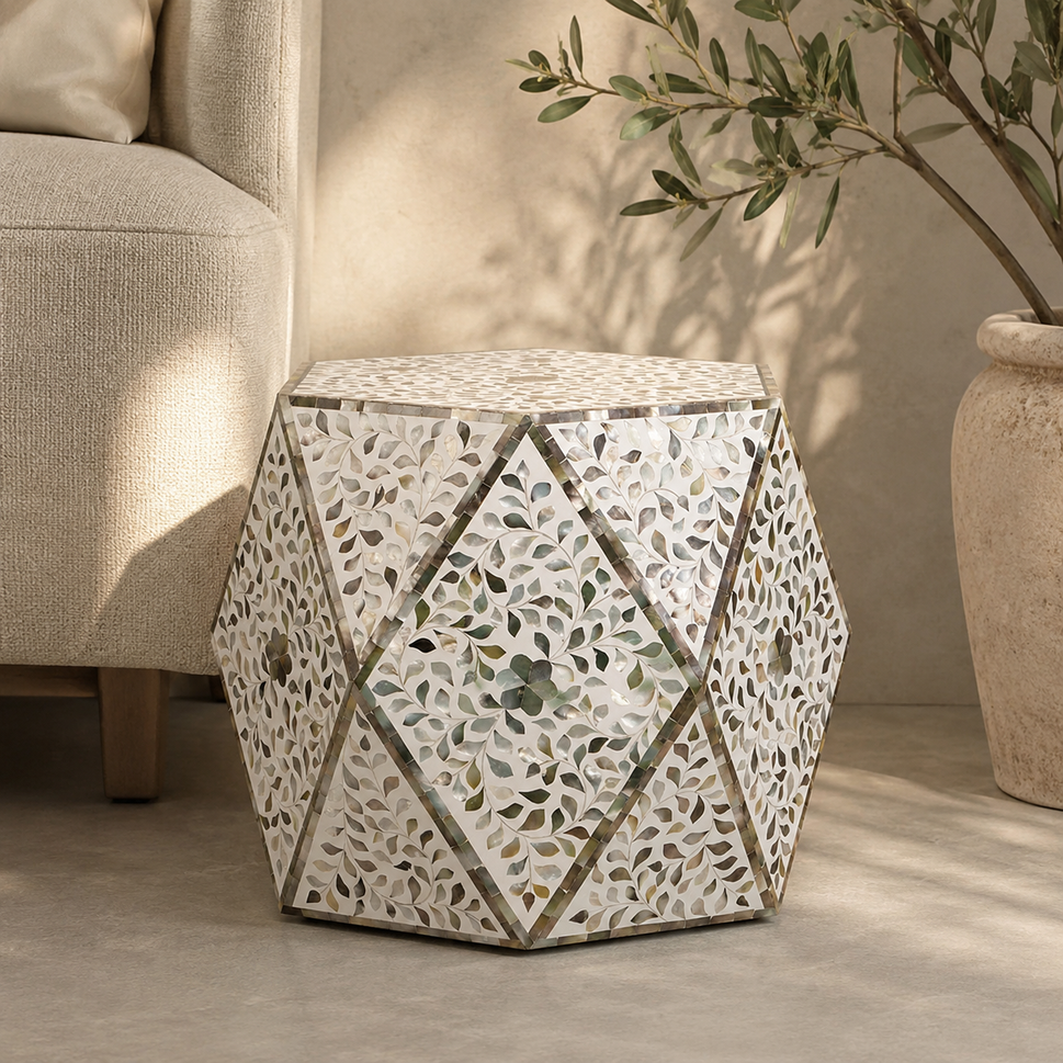 Simmy Mother of Pearl Inlay Diamond Stool