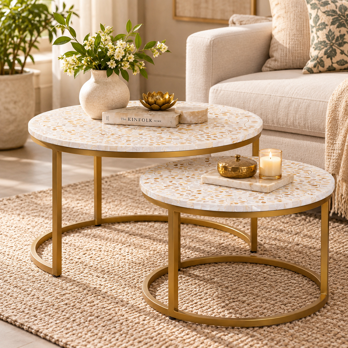 Lark Mother of Pearl Inlay Nesting Coffee Table