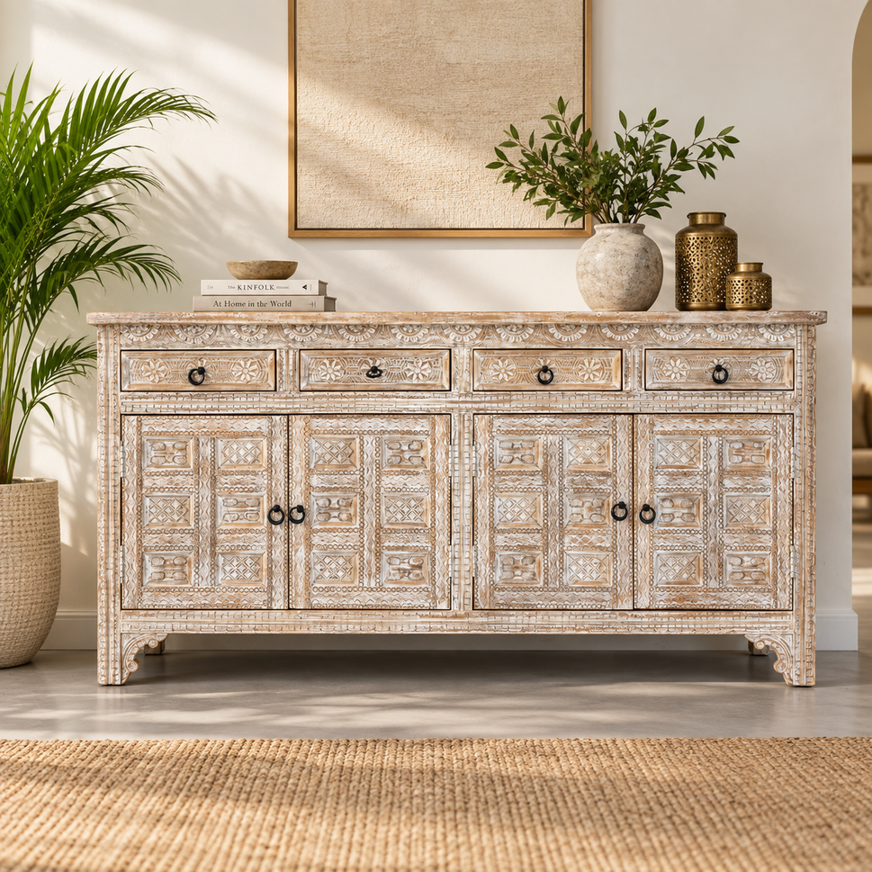 Jake Hand Carved Wooden Side Board