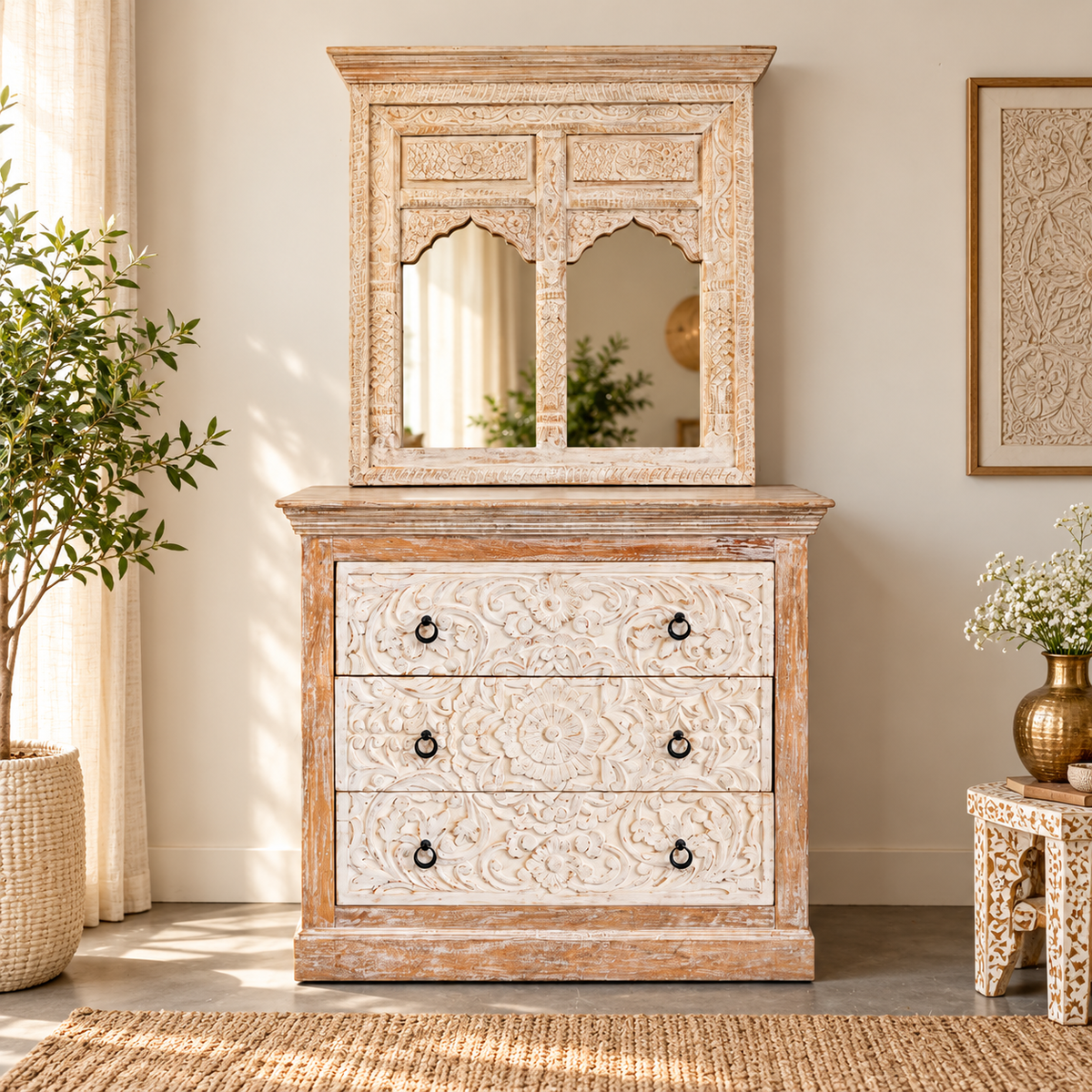 Rashita Wooden Carved Chest of drawer