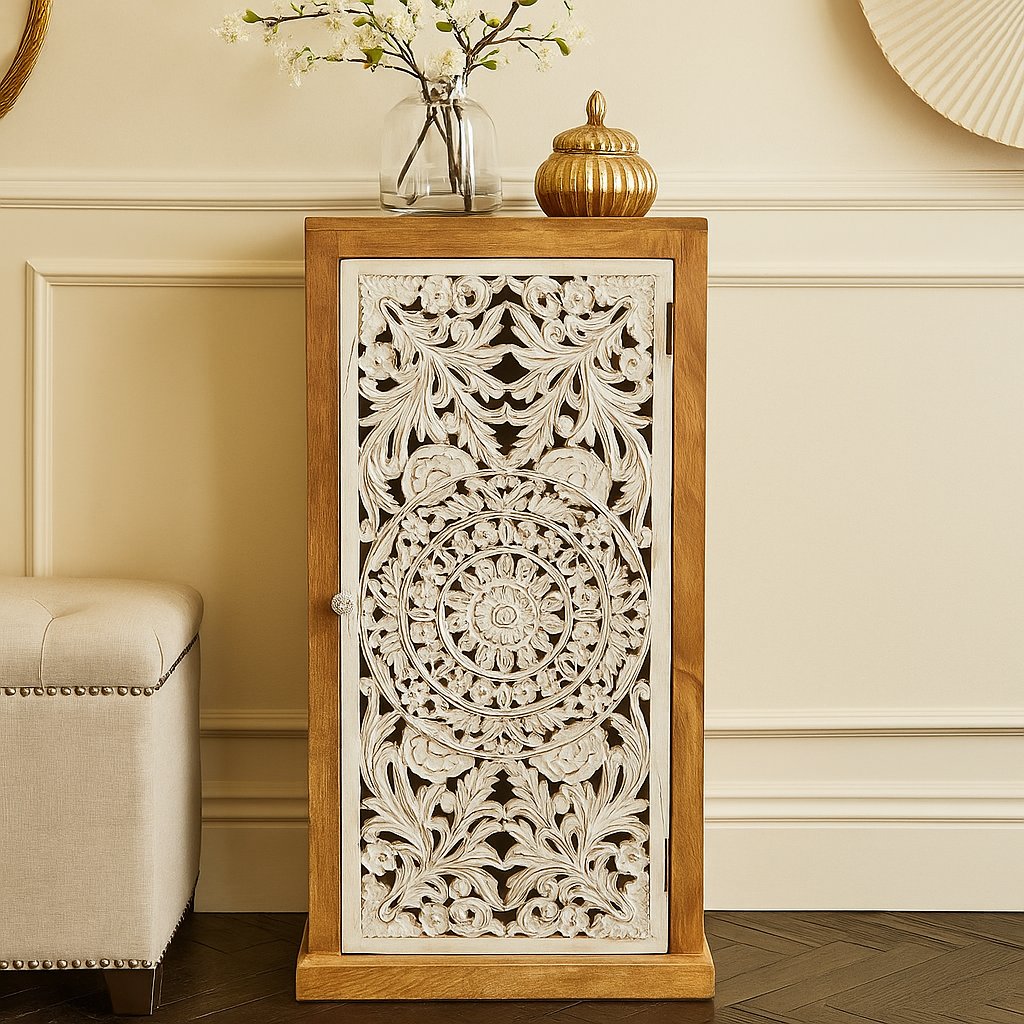 Harris Hand Carved Wooden Shoe Cabinet