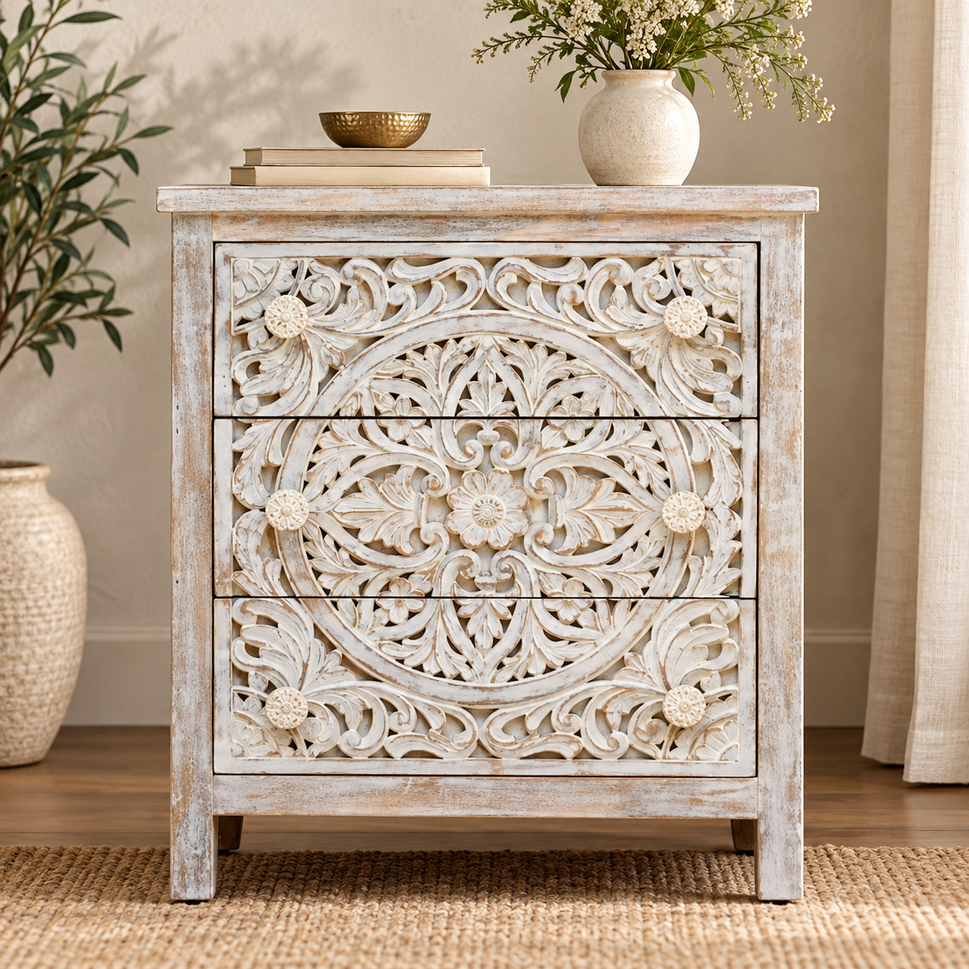 Hanna Carved Wooden Chest of Drawer