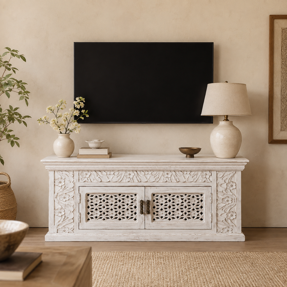 Nicole Hand Carved Wooden TV Cabinet