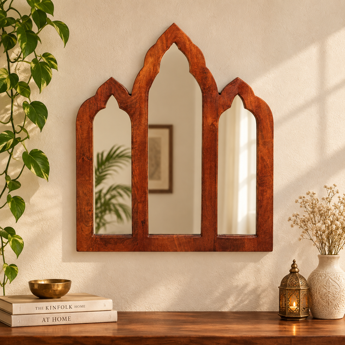 Addex Hand Carved Wooden Arch Mirror